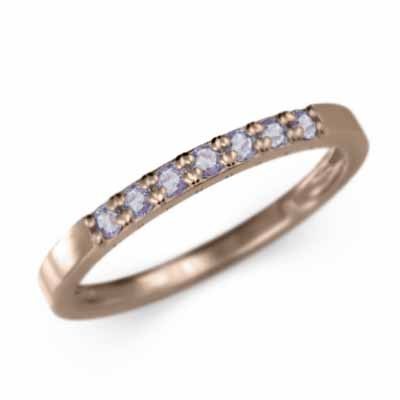 平らな指輪 ハーフ エタニティ 指輪 タンザナイト 細身 指輪 k18ピンクゴールド 12月誕生石 幅約1.7mmリング 細め