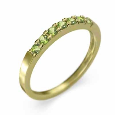 平らな指輪 ハーフ エタニティ 指輪 細身 指輪 ペリドット 8月誕生石 18金イエローゴールド 幅約2mmリング 少し細め