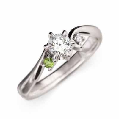 オーダーメイド 結婚指輪 にも ペリドット 天然ダイヤモンド 18kホワイトゴールド
