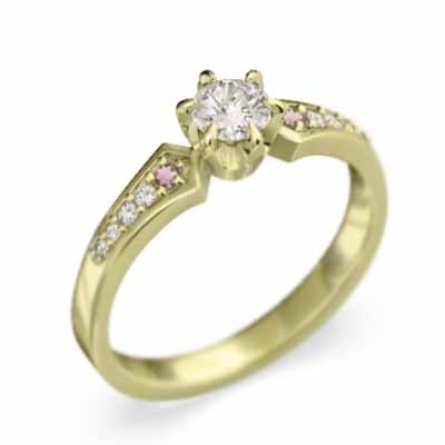 婚約指輪 ピンクトルマリン 天然ダイヤモンド 18金イエローゴールド