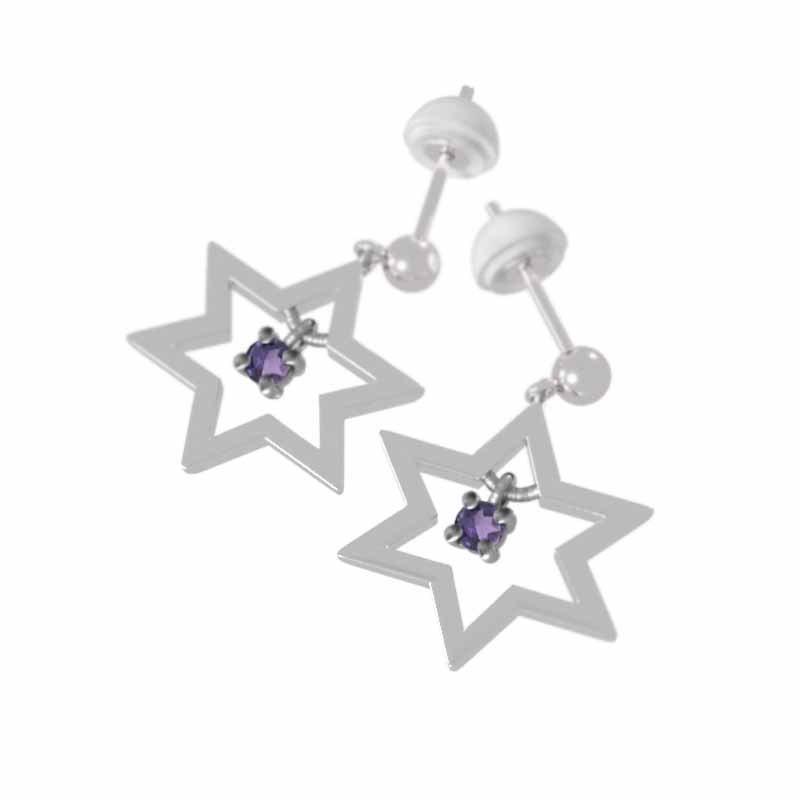 ダビデ 星 1粒 石 ペア ピアス アメシスト(紫水晶) 白金（プラチナ）900 キャッチ付き 小サイズ