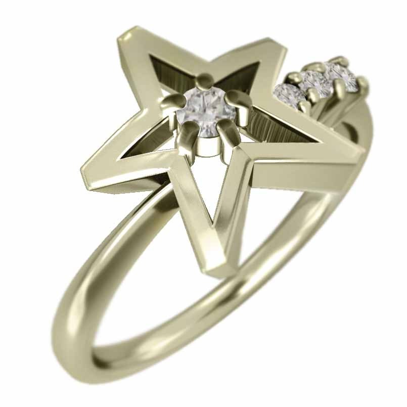 k10イエローゴールド 指輪 星 デザイン ダイアモンド