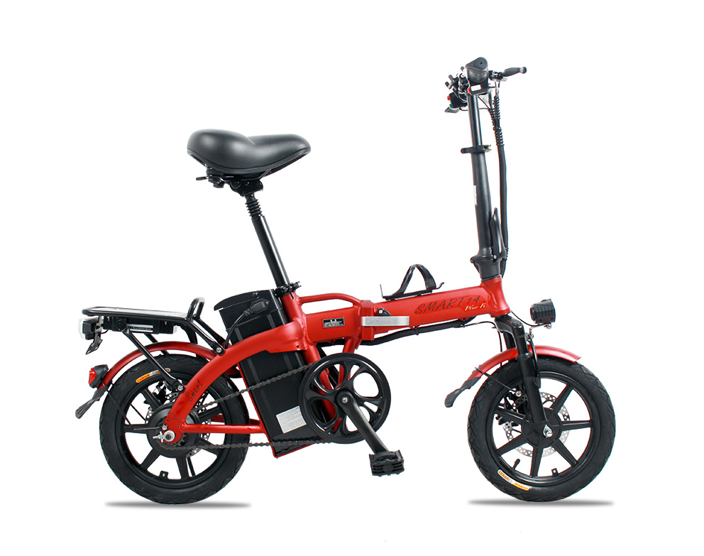 フル電動自転車　フルアルミ製　48V版大容量リチウムイオン電池 12AH搭載「SMART-PLUS-B」 14インチ　車体色　赤