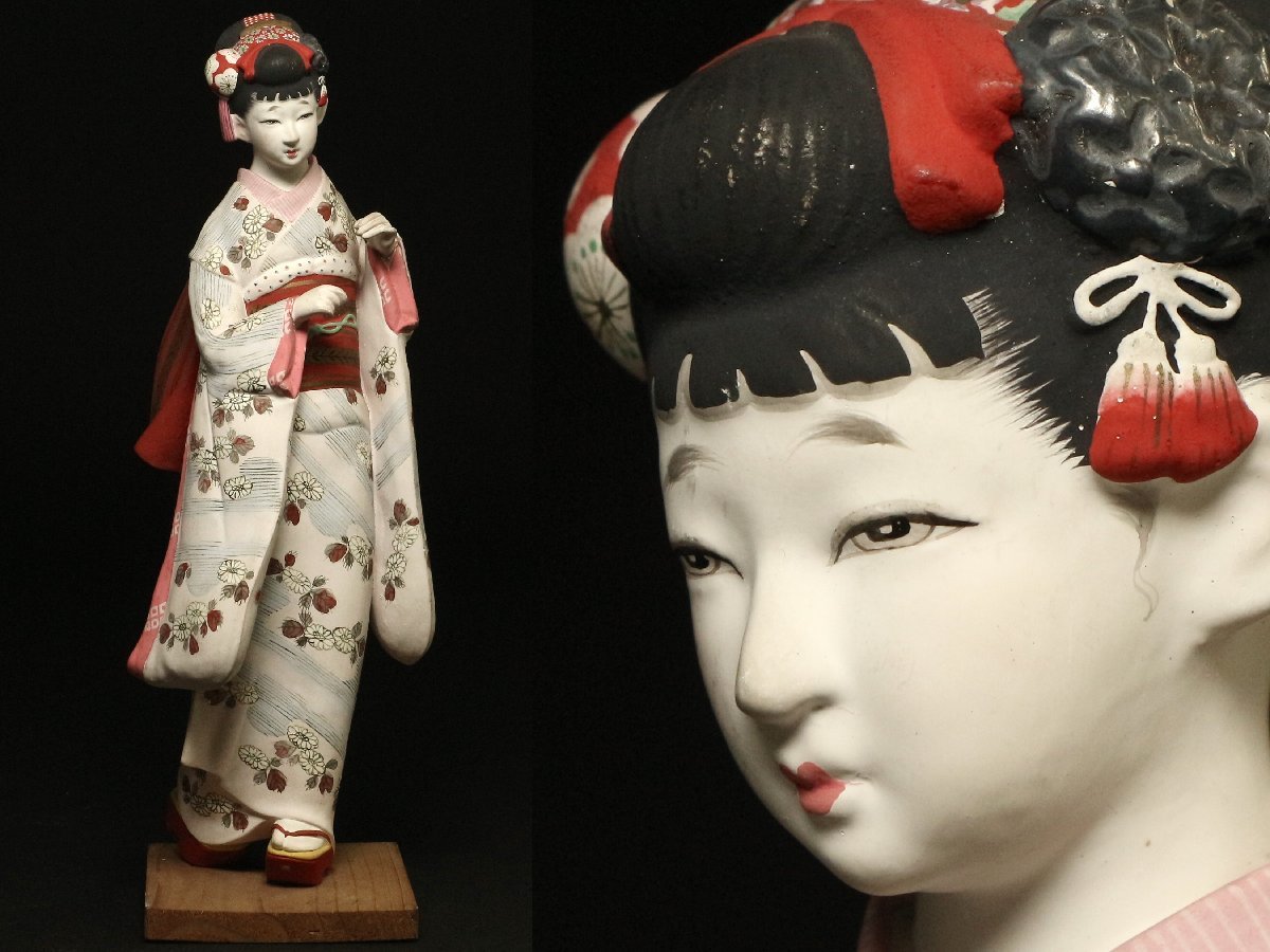 時代博多人形 花柄の着物の少女 美人物 日本人形 郷土玩具 伝統工芸