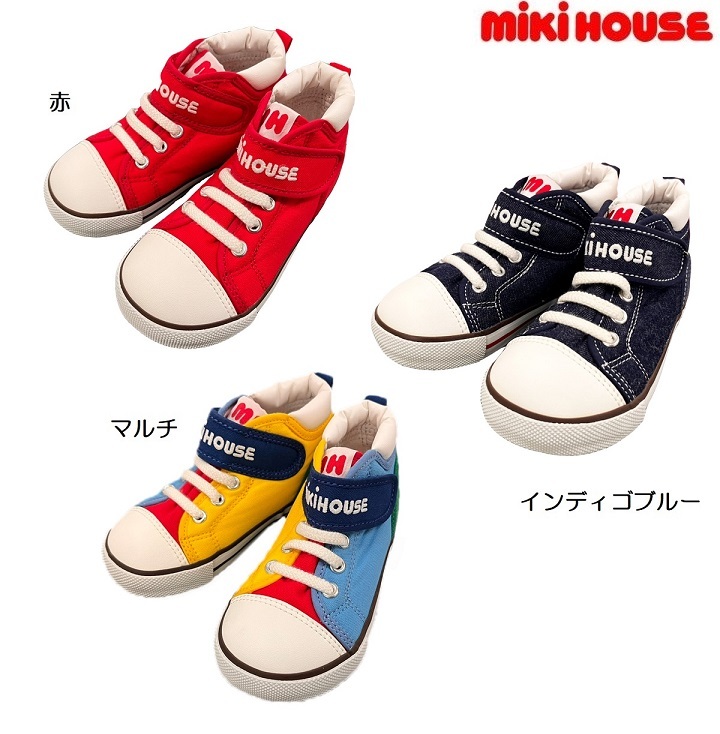 即決です！【ミキハウス】新品未使用♪mikihouse 18cm MHロゴ☆キャンバス☆キッズシューズ 靴 男の子 女の子 プレゼント ギフト カラー:赤