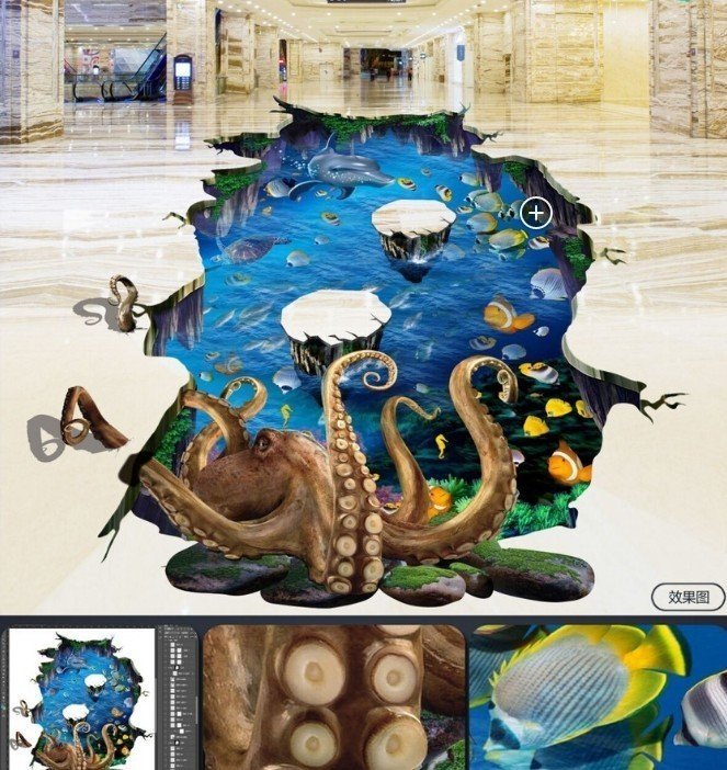 C671 巨大 3D フロアマット 1.45m*3m* 海 水族館 風景 景色 リフォーム ...