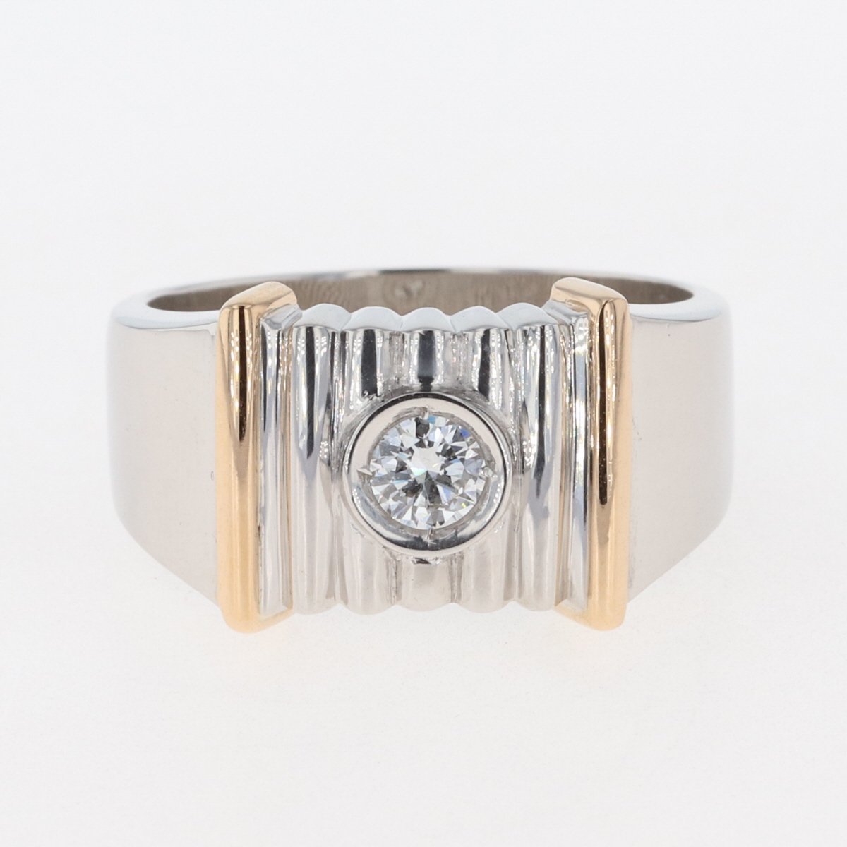 メレダイヤ デザインリング プラチナ K18 イエローゴールド 指輪 リング 19号 Pt900 YG ダイヤモンド メンズ 【】