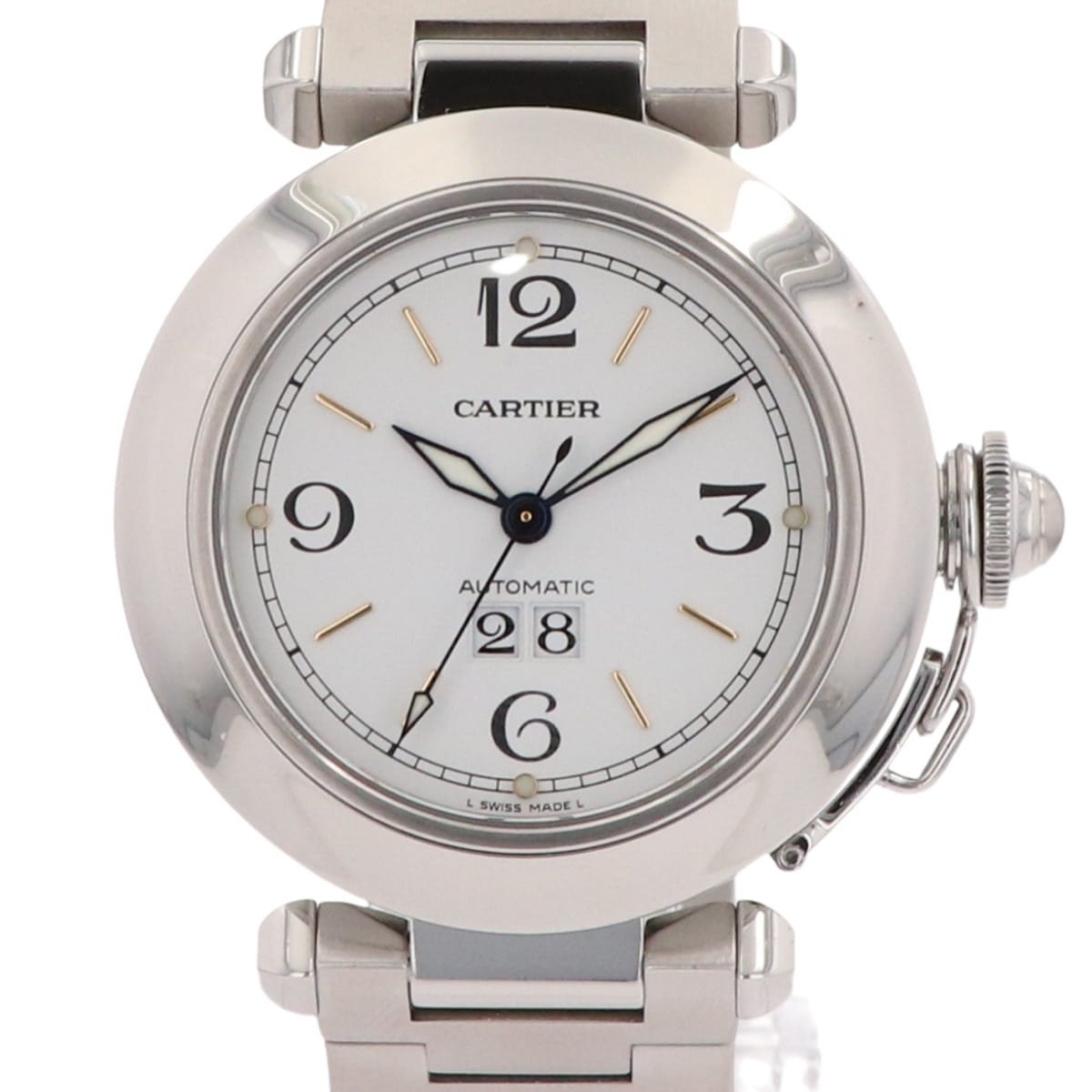 カルティエ CARTIER パシャC ビッグデイト W31044M7 腕時計 SS 自動巻き ホワイト ユニセックス 【】