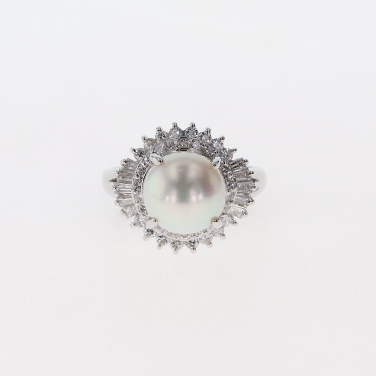 パール デザインリング プラチナ メレダイヤ 指輪 真珠 リング 13.5号 Pt900 パール ダイヤモンド レディース 【中古】