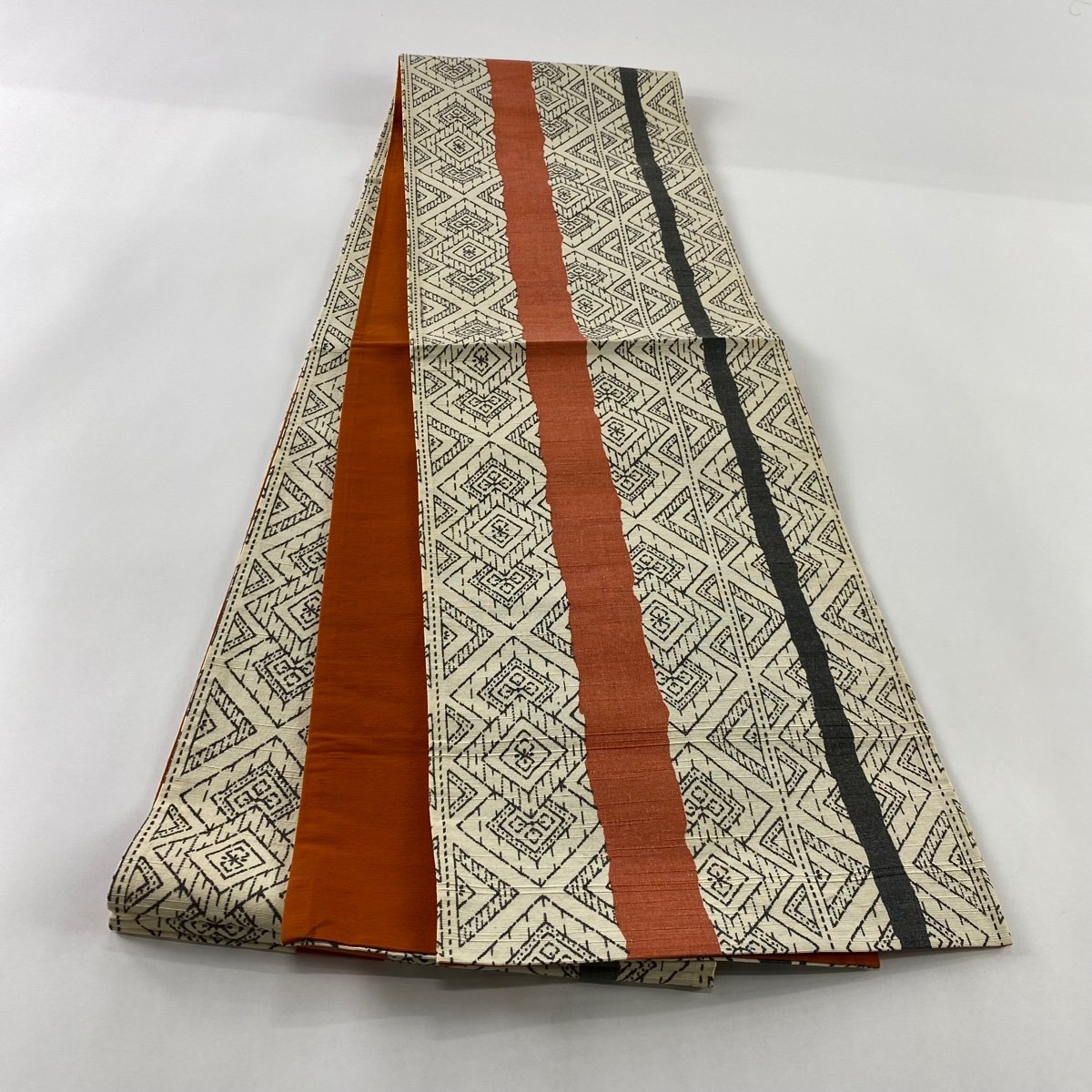 袋帯 美品 優品 ベージュ 正絹 縞 幾何学模様 帯 | huroncmh.org
