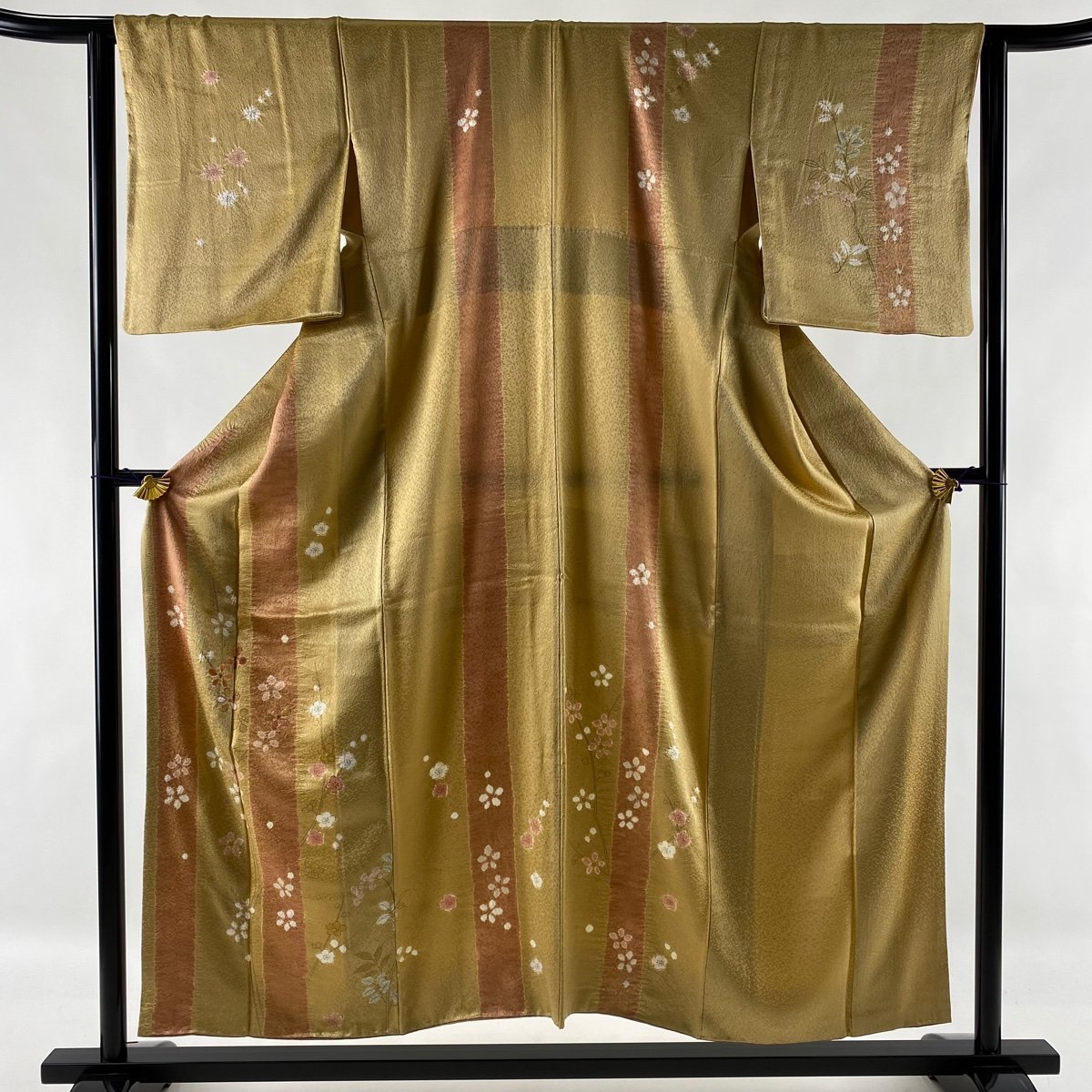 訪問着美品秀品枝梅金糸金彩黄土色袷身丈155cm 裄丈65cm M 正絹【中古