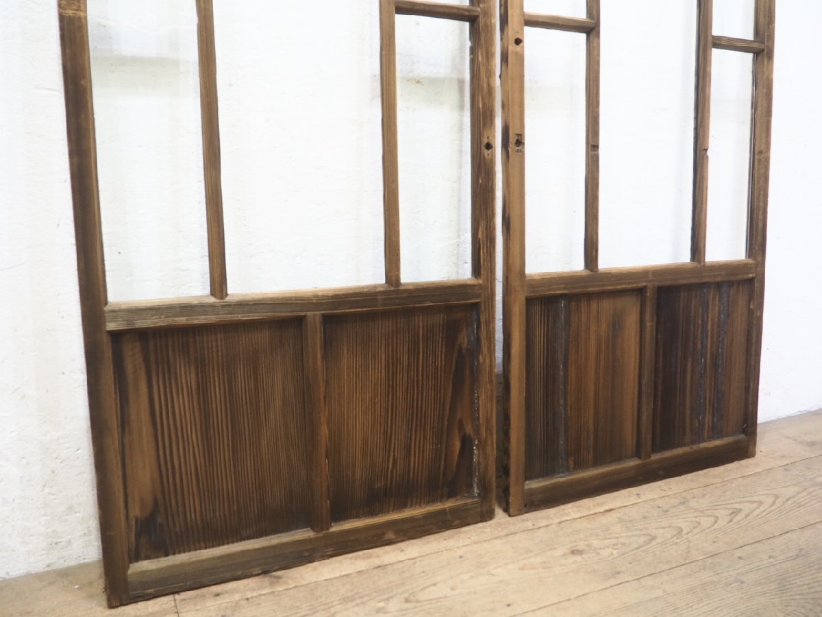 taJ0178*(1)[H174,5cm×W67,5cm]×2 sheets * antique *.... glass. old wooden sliding door * old fittings wave glass door Taisho romance retro L pine 
