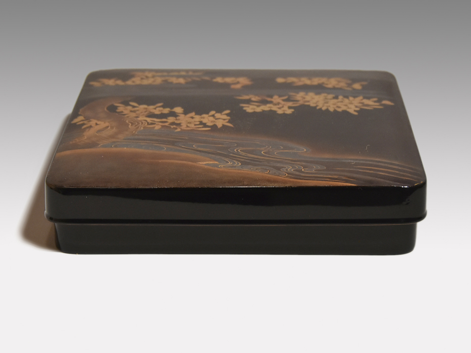  inkstone case Sakura river lacqering Edo end about restoration ending tree industrial arts lacquer industrial arts paper tool writing . tool y1364