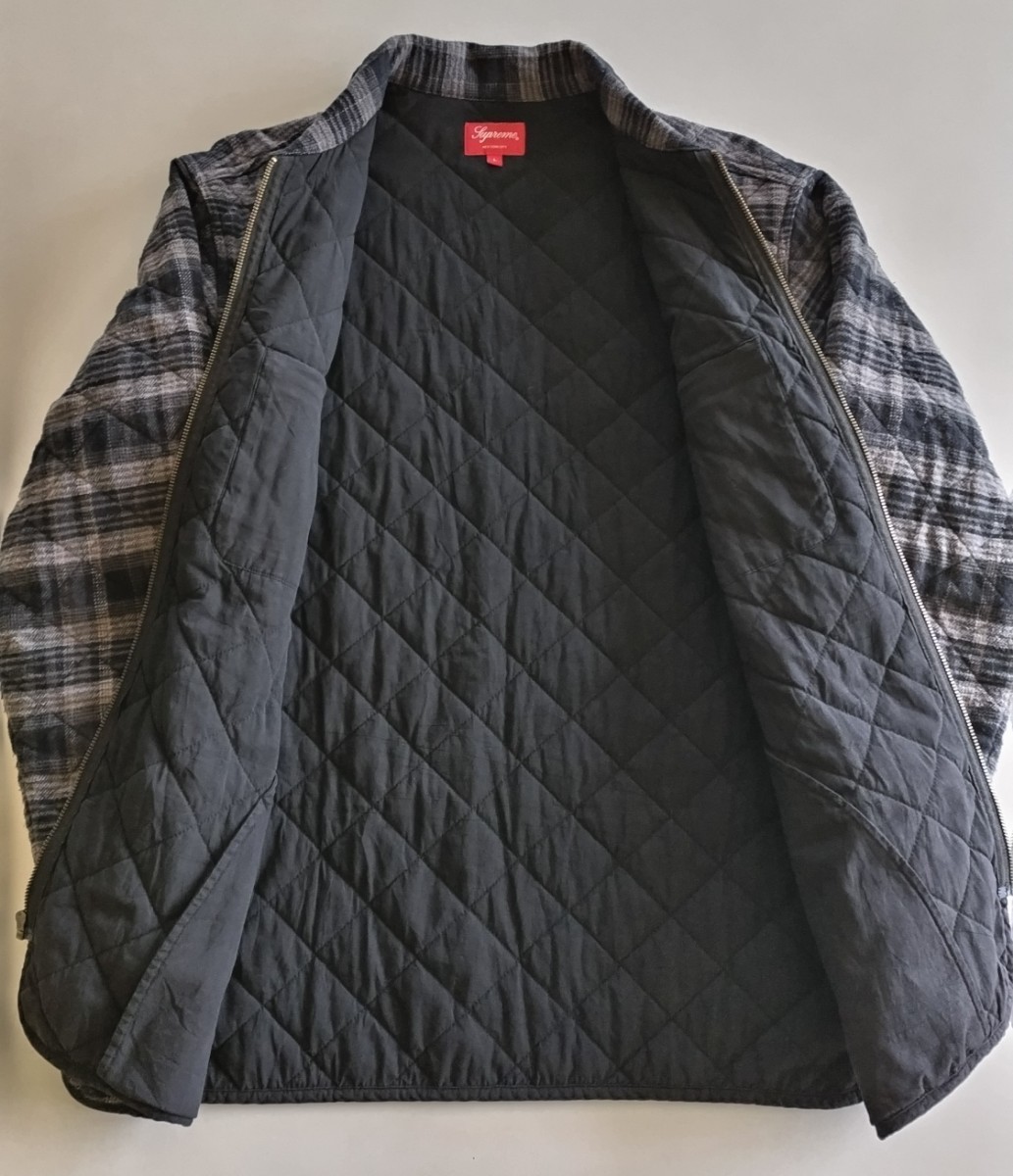 古着 Supreme 19AW Quilted plaid zip up shirt キルテッド プレイド ジップアップ シャツ Lサイズ クリーニング済み_画像2