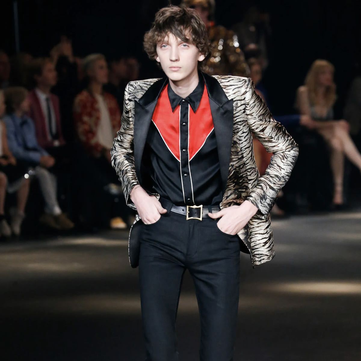 16FW SAINT LAURENT PARIS by Hedi Slimane ウエスタンシャツ XS サンローランパリ　エディスリマン　シルクシャツ ケリングジャパン