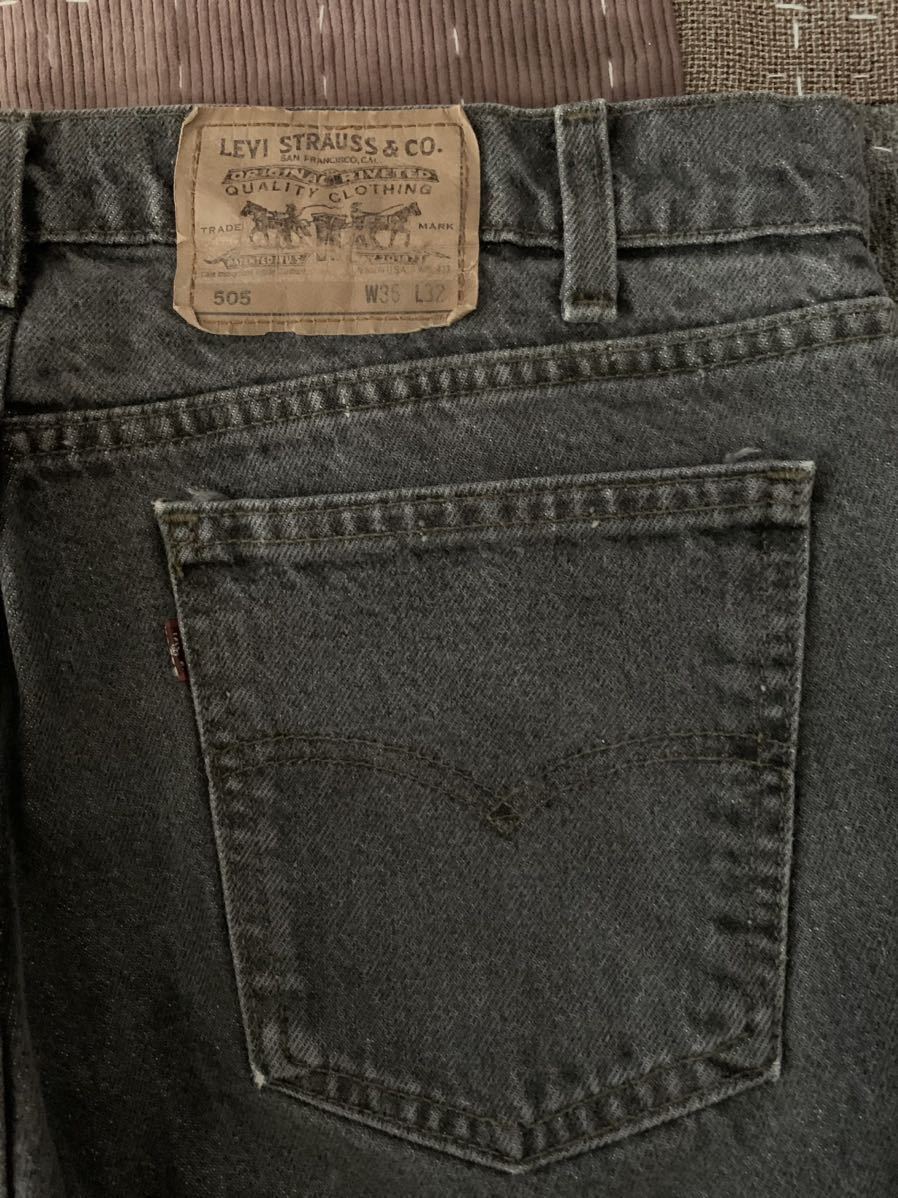 80s W36 89年製 levi's 505 ブラック 先染め vintage デニムパンツ ビンテージ リーバイス 黒 501 ハチマル