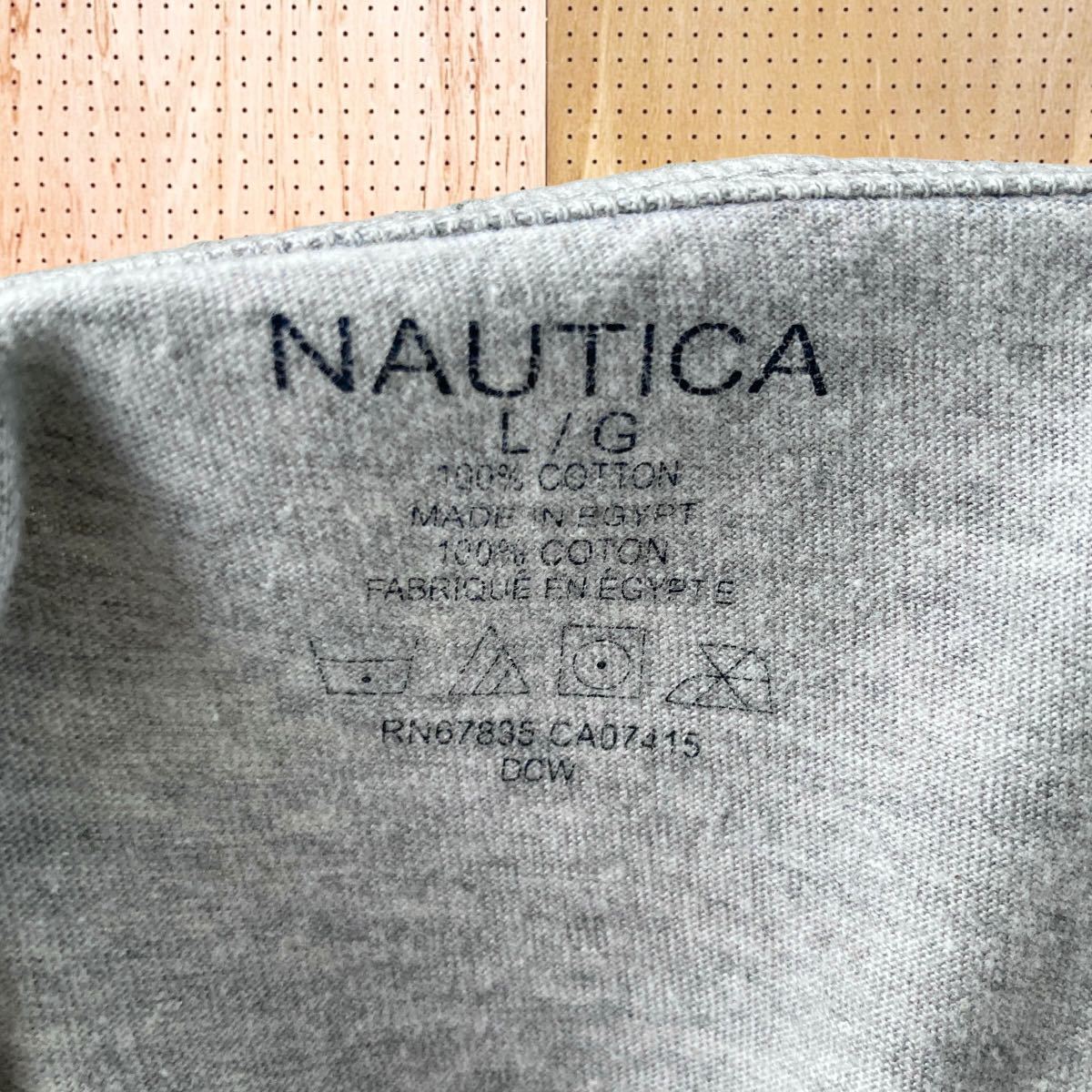 古着 NAUTICA ノーティカ 半袖 無地 Tシャツ カットソー ブランド クルーネック ワンポイントロゴ コットン メンズ L グレー