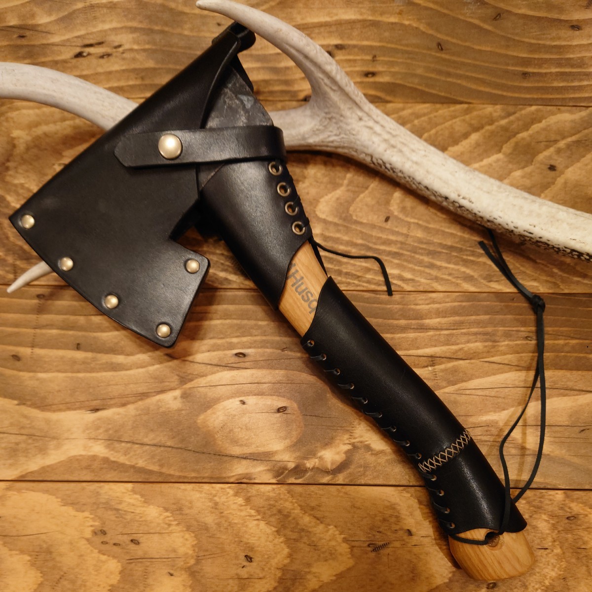【ハスクバーナ手斧38cm】専用 シース、ネックガード、グリップの３点セット　オールブラック