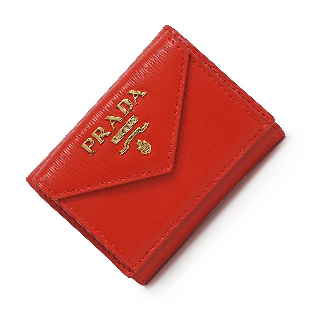 （新品・未使用品）プラダ PRADA レザー ヴィテッロ ムーブ コンパクト 三つ折り財布 ラッカ レッド系 赤 1MH021 レディース 箱付