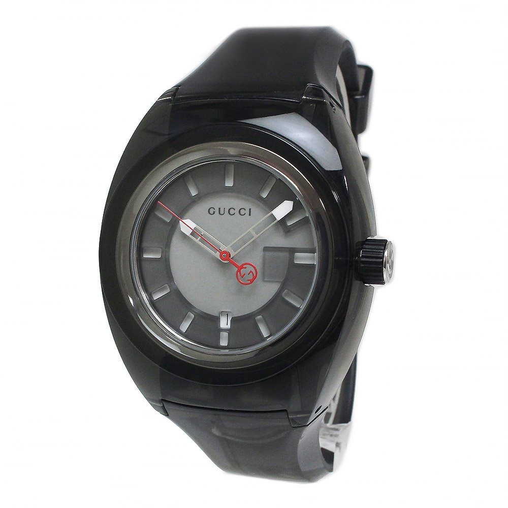 新版 黒 ブラック ラバー 腕時計 クォーツ XXL Sync シンク GUCCI （未