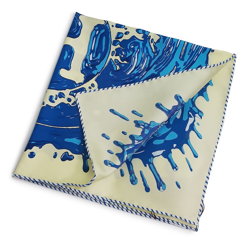 （新品・未使用品）エルメス HERMES ガヴロッシュ カレ 45 Peinture Fraiche ペンキ塗りたて スカーフ シルク100％ イエロー ブルー 箱付 - 3