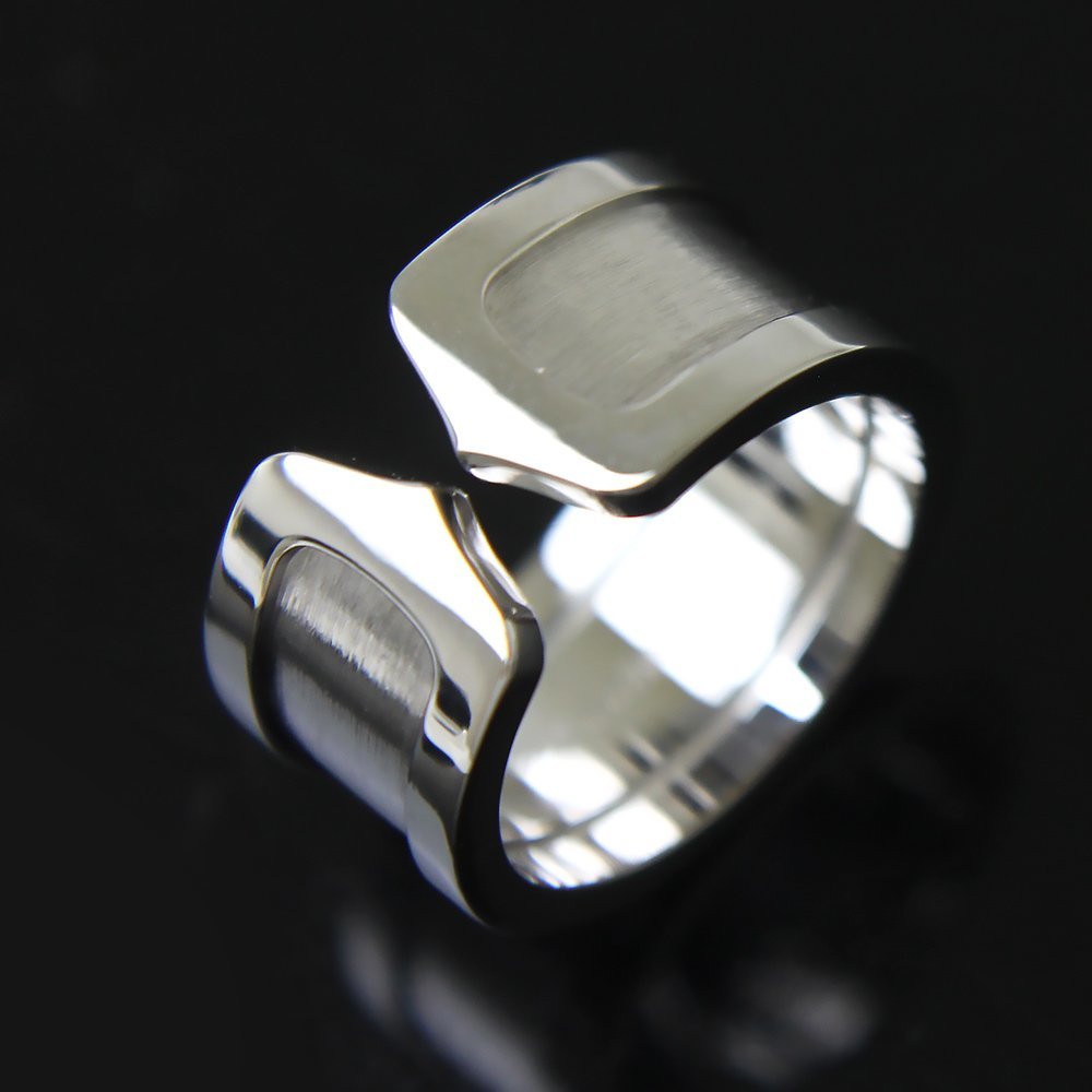 (美品)カルティエ ロゴ ドゥーブルC 2C LM リング 指輪 K18WG 750 ホワイトゴールド B4040600 #51 11号