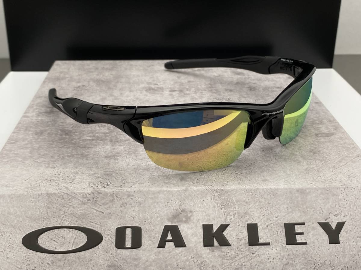 偏光★OAKLEYオークリーHALF JACKET2.0ハーフジャケット 黒ブラック/ゴールドミラーPOLARIZED アジアンフィット USA製サングラス ケース付_画像1