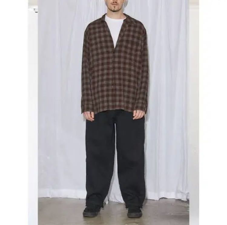 COMOLI 19ss レーヨンオープンカラーチェックシャツ ブラウン 2