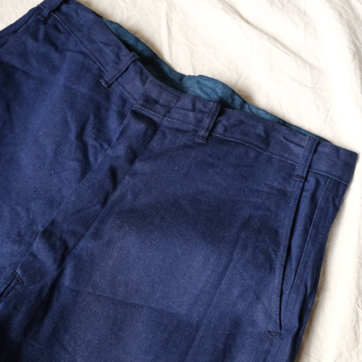  dead stock [ Europe Vintage ] cotton tsu il Denim pants trousers / navy blue navy blue blue series / France Work 