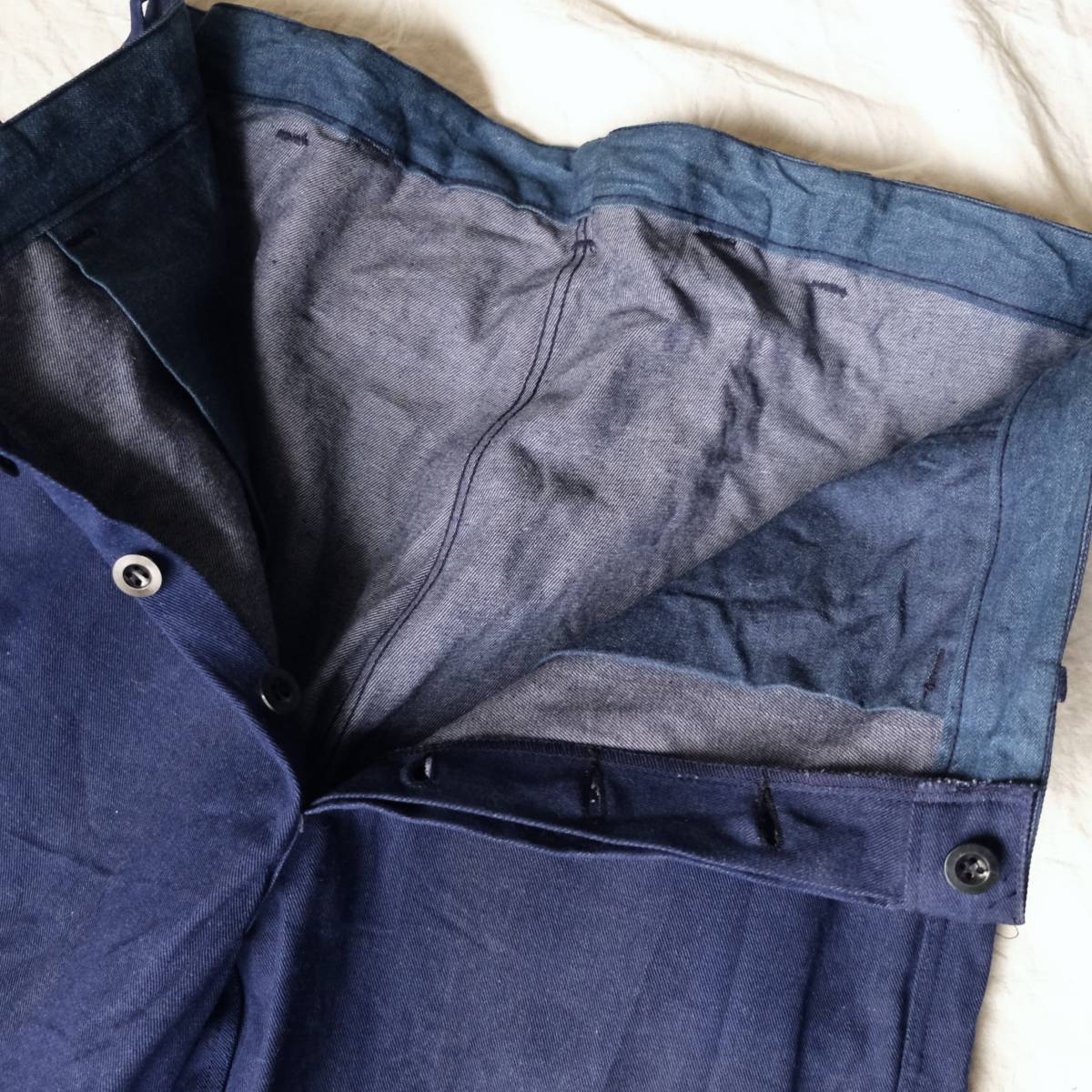  dead stock [ Europe Vintage ] cotton tsu il Denim pants trousers / navy blue navy blue blue series / France Work 