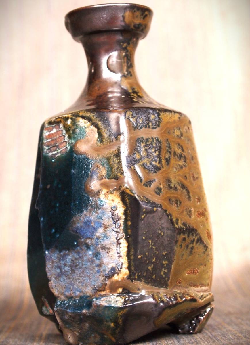  new work * horse place ..* Bizen kiln change blue sake bottle ** also box * cloth *.