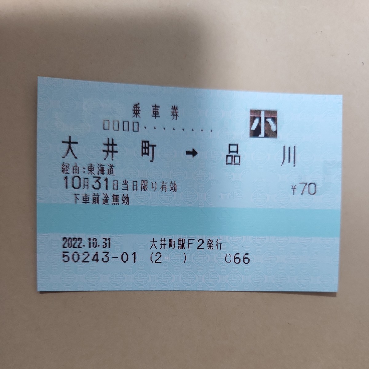 JR東日本 乗車券　大井町から品川 みどりの窓口廃止最終日券 マルス券　鉄道_画像1