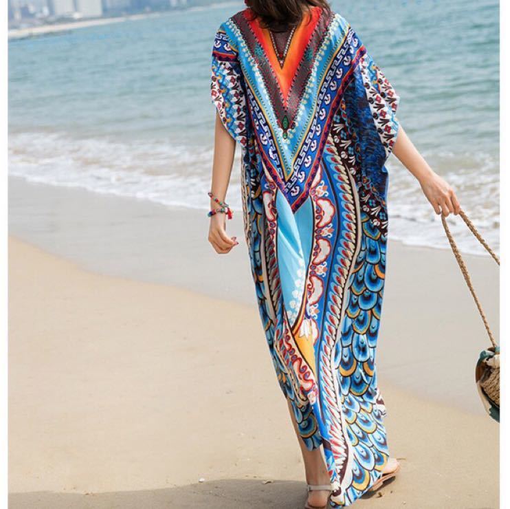  One-piece bohemi Anne long One-piece Maxi-length dress summer dress dress Asian a- scalar long skirt blue blue 