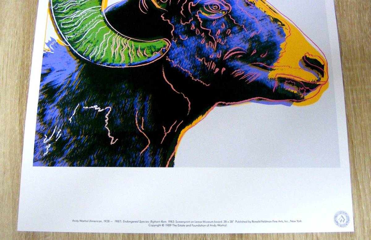 Andy Warhol (ウォーホル) Endangered Species Bighorn Ram(1983)（絶滅危惧種 ビッグホーン),1989 ドイツ製ポスター_画像3