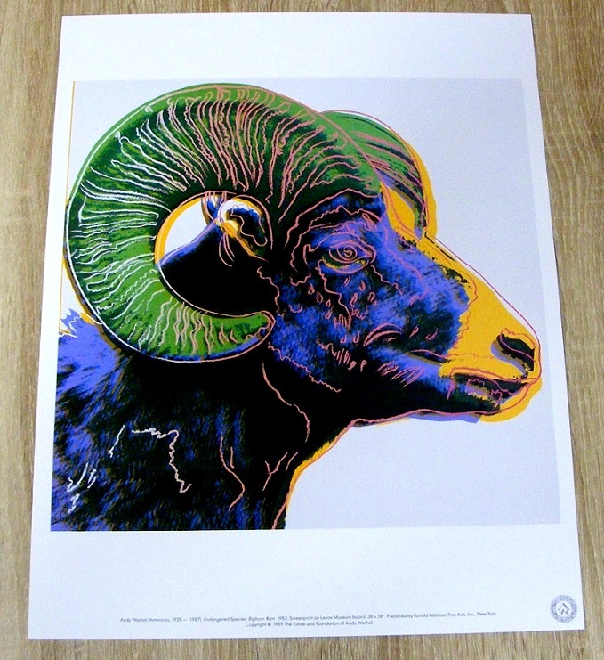 Andy Warhol (ウォーホル) Endangered Species Bighorn Ram(1983)（絶滅危惧種 ビッグホーン),1989 ドイツ製ポスター_画像1