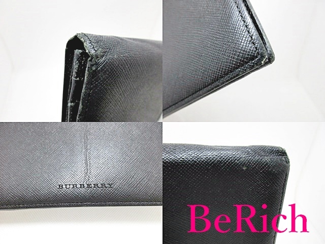  Burberry BURBERRY длинный кошелек чёрный чёрная кожа Logo двойной бумажник длинный бумажник [ б/у ] bs2887