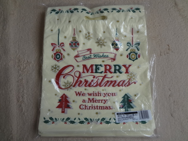 新品。かわいいクリスマス柄の手提げ袋、クリーム色、10枚セット、ラッピング_画像1