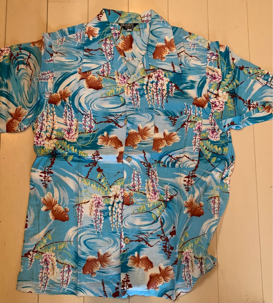 金魚柄アロハシャツ　サイズM ハワイアンシャツ