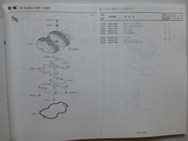 カワサキ パーツリストW650（EJ650D8F/E8F)99908-1166-01送料無料