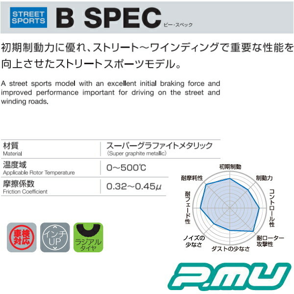 プロジェクトミューμ B-SPECブレーキパッドF用 VABスバルWRX STI F:4POT Bremboキャリパー用 10/7～17/6_画像2