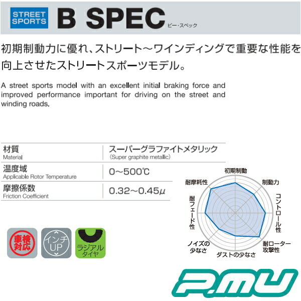 プロジェクトミューμ B-SPECブレーキパッドF用 GGAインプレッサスポーツワゴン20K 00/8～_画像2