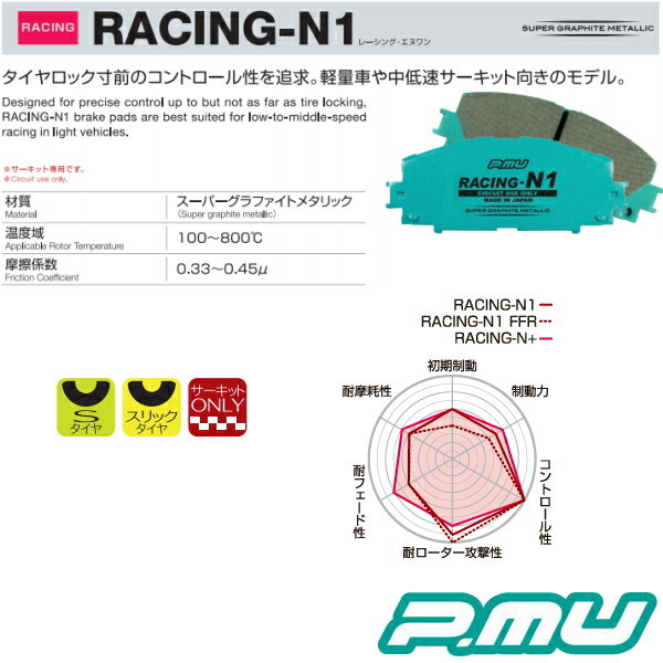 プロジェクトミューμ RACING-N1ブレーキパッドF用 NA6CEロードスター 89/6～93/8_画像2