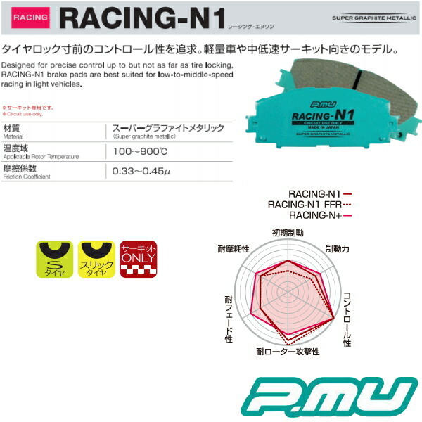 プロジェクトミューμ RACING-N1ブレーキパッドF用 CR3W/CREWプレマシー 05/2～_画像2