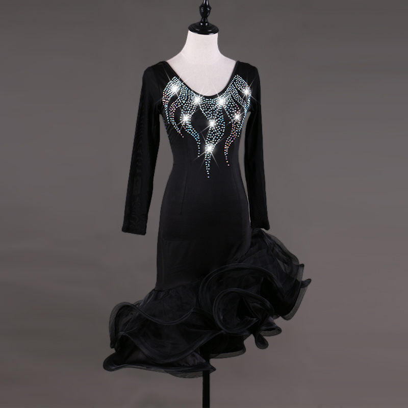 ファッション新作　レディース競技会社交ダンス　波デザインスカート　ワンピース　黒色　サイズ選択可_画像2