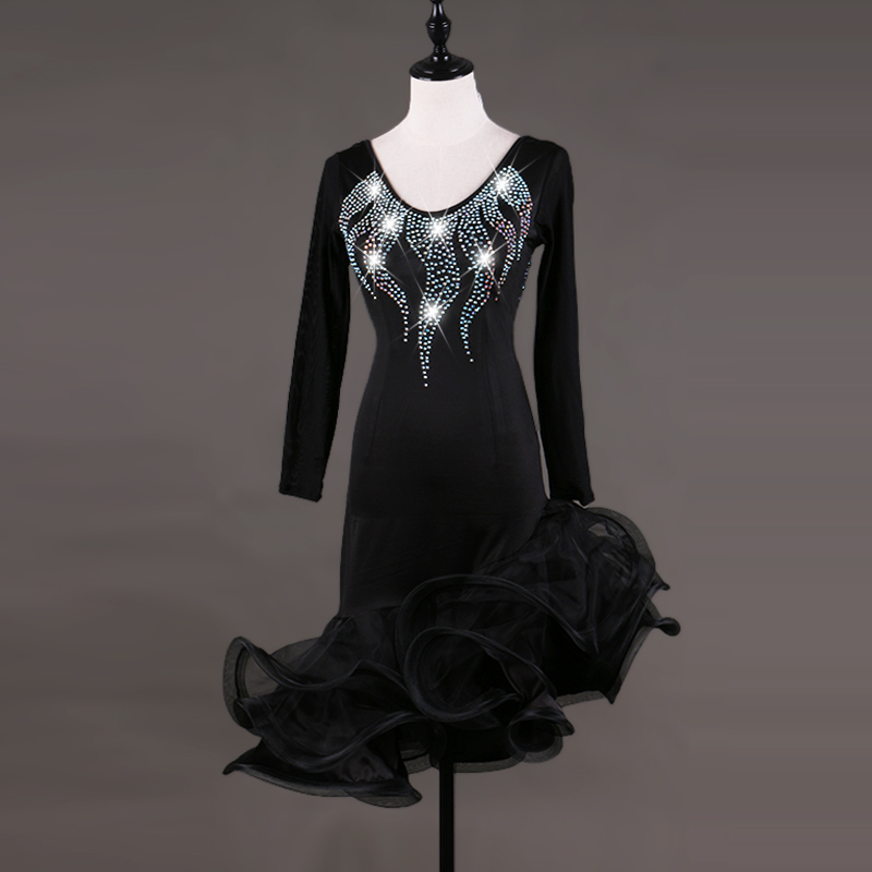 ファッション新作　レディース競技会社交ダンス　波デザインスカート　ワンピース　黒色　サイズ選択可_画像3