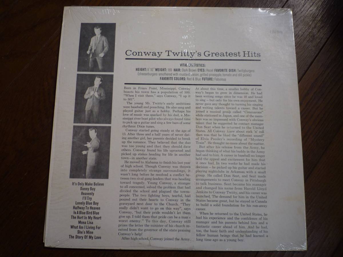 LP☆Conway Twitty Greatest Hits コンウェイ・トゥイッティ ☆It's Only Make Believe, Danny Boy, Mona Lisa ,The Story Of My Love_画像2