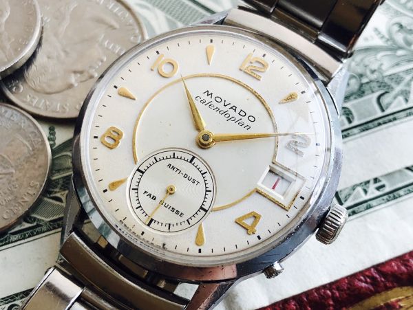 MOVADO（Mobado）復古手錶34毫米手工纏繞日期防塵cal.128不銹鋼男士mv 03071441 原文:美品!! MOVADO(モバード) ヴィンテージ腕時計 34mm 手巻きデイト 防塵 cal.128 ステンレススチール メンズ mv03071441