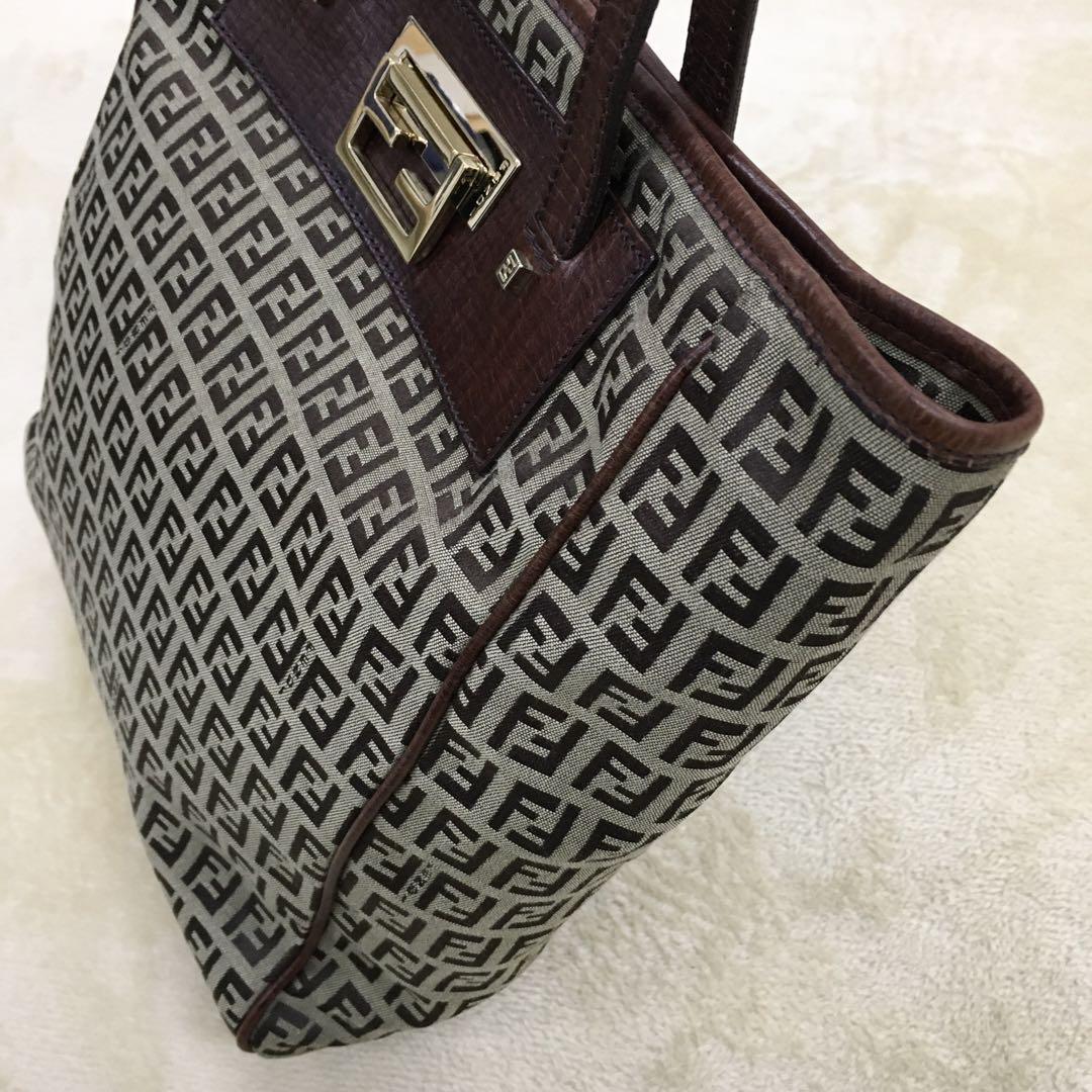FENDI フェンディ トートバッグ 革 レザーハンドル キャンバス