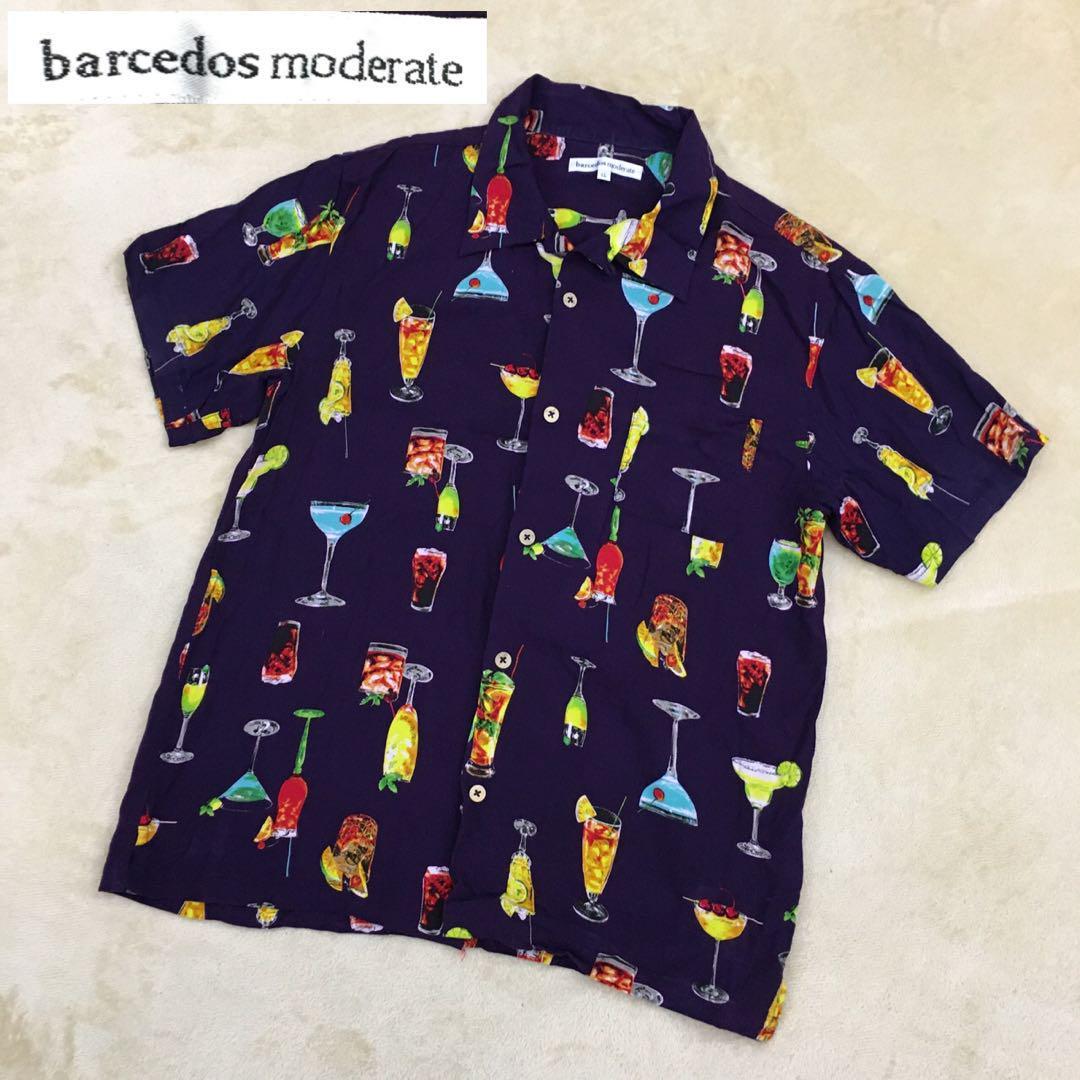 barcedos moderate バルセドス モデラート レーヨンシャツ オープンカラーシャツ 半袖 総柄 カクテル レディース サイズLL_画像1