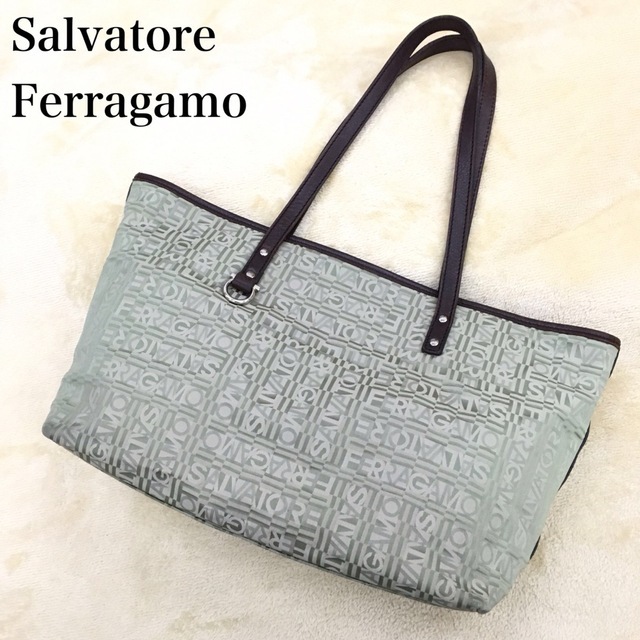 Salvatore Ferragamo サルヴァトーレ フェラガモ トートバッグ ナイロンキャンバス 総柄 革 レザーハンドル AU-21 A838 イタリア製_画像1